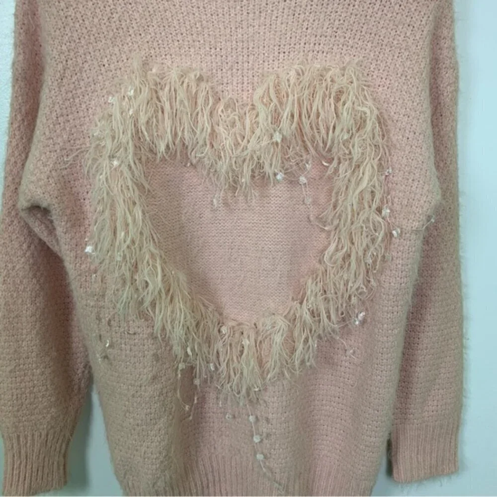 Molly Bracken Fuzzy Heart Knit Sweater